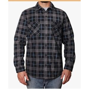 Freedom Foundry Mens Sherpa Lined Flannel Shirt Jacket Plaid Black Grey Blue L